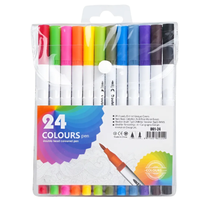 Kit 24 Canetas Marcador Ponta Dupla Pintar e Contornar